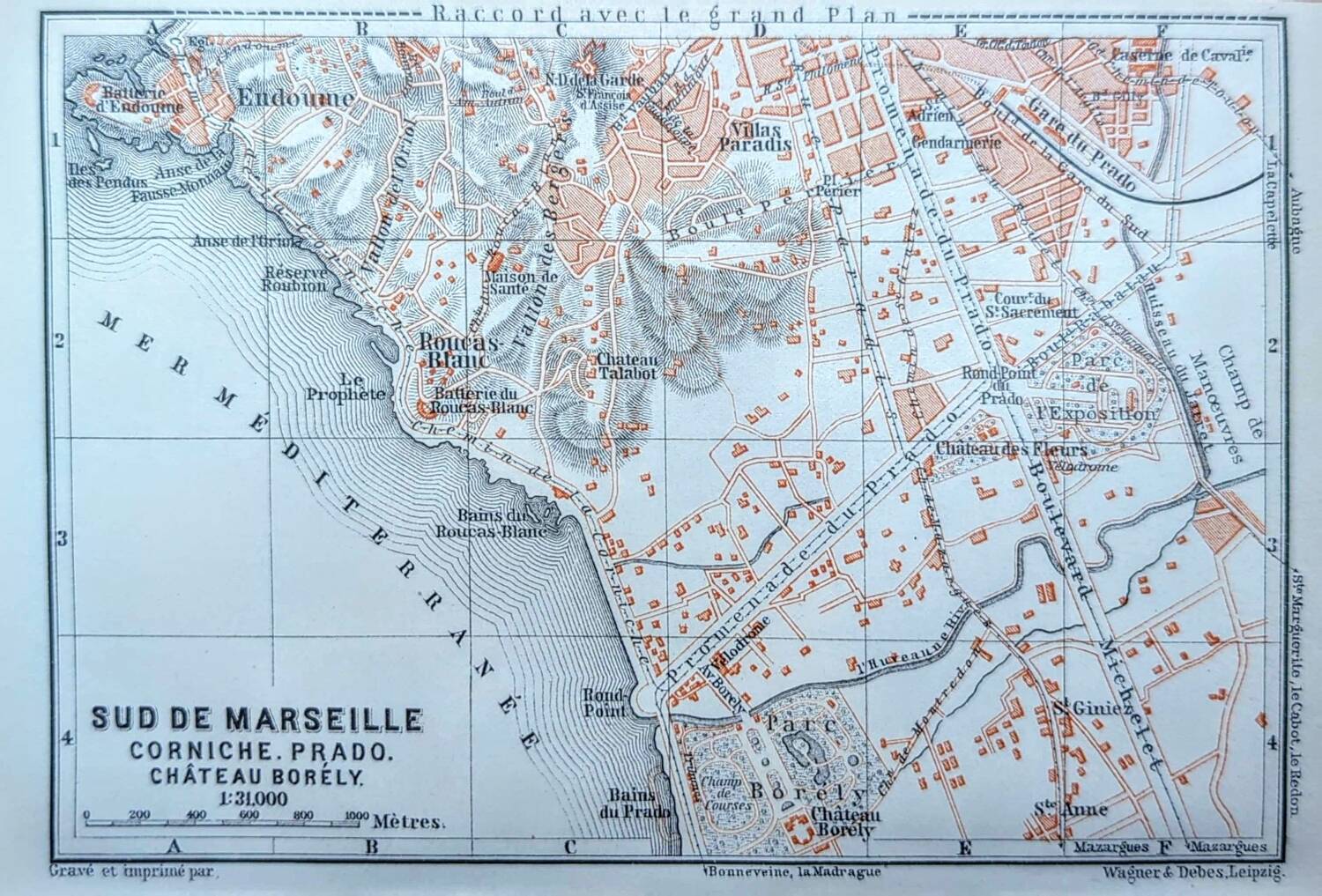 Map of southern Marseille, Vintage 1910