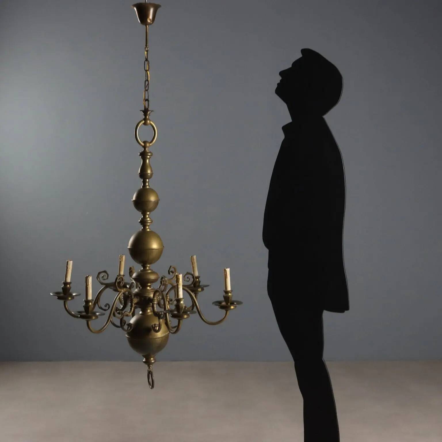 Lustre ancien en bronze à décorations, Pays-Bas, XXe siècle