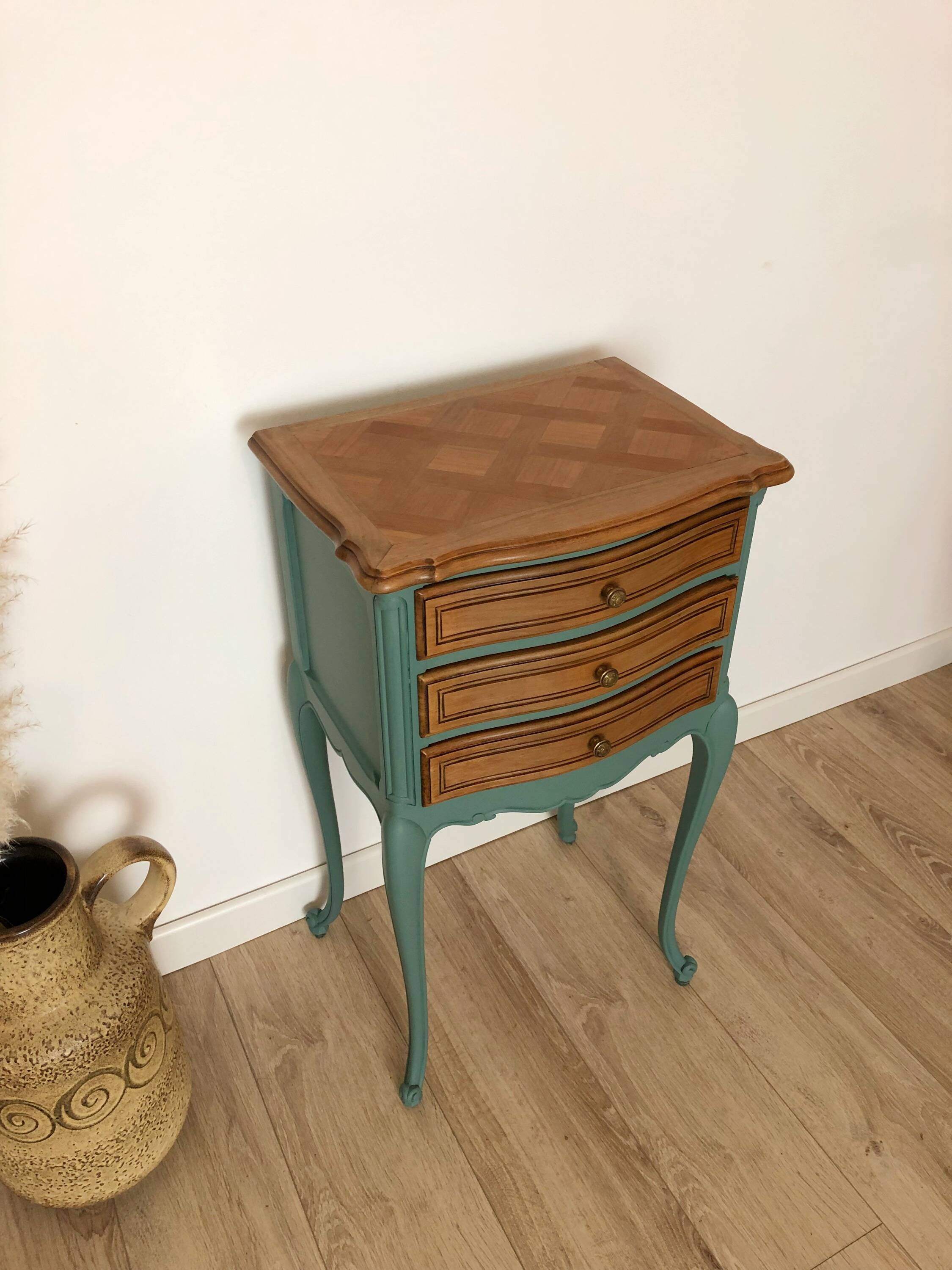 Louis XV style bedside table in celadon green