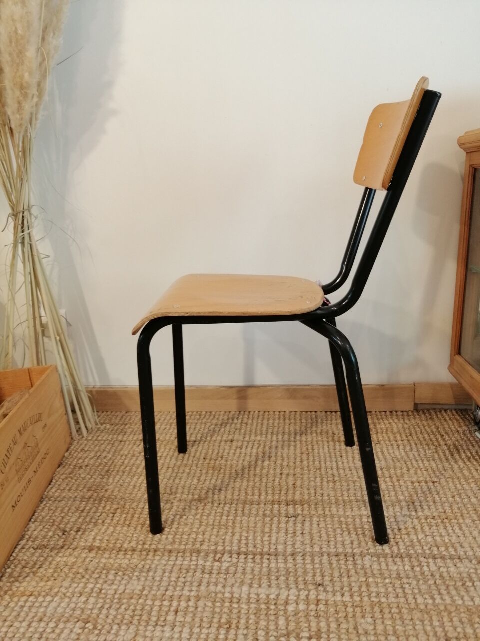 Series of 4 wooden and metal school chairs