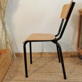 Series of 4 wooden and metal school chairs