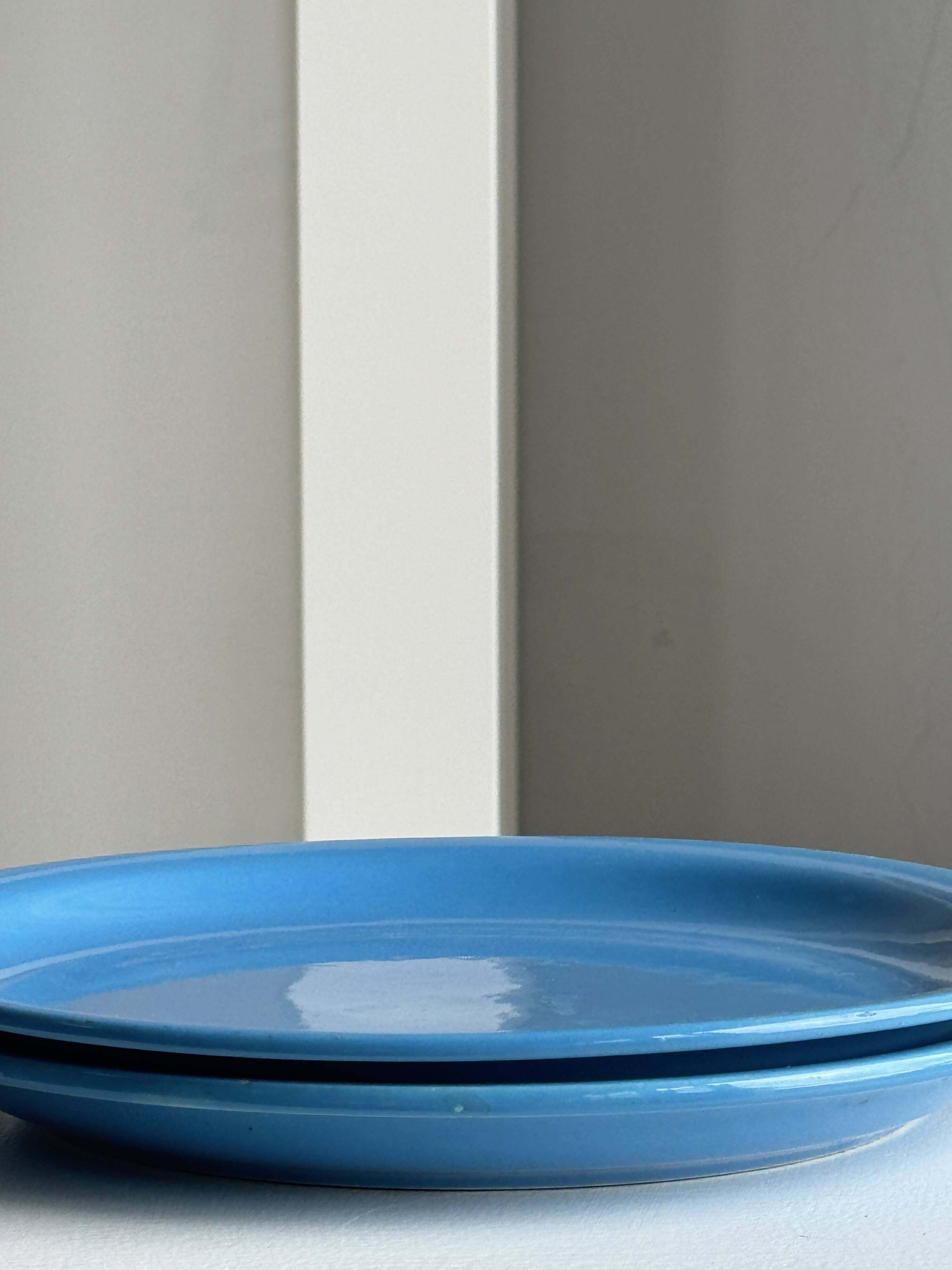 Set of 2 sky blue plates, one slotted