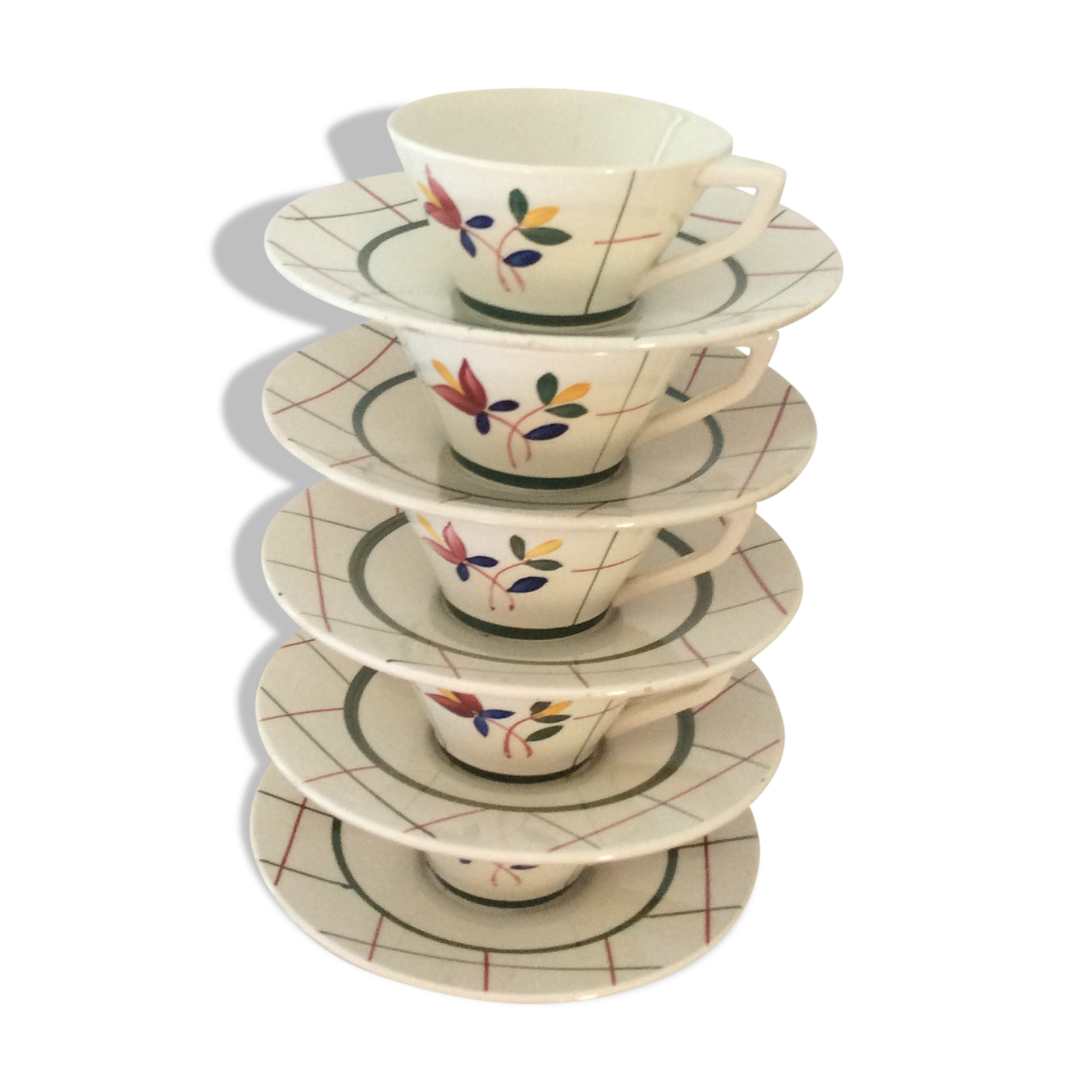 Set of 5 cups and 5 under cup old gien model tamaris