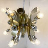 Vintage italian chrome and brass chandelier, 1970s