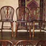 Set of 6 mid century solid oak lyre-back Windsor chairs, 1960s