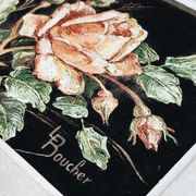 Painting on velvet "La rose" signed L. Boucher