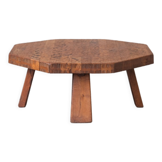 Brutalist octagonal oak mid-century dutch coffee table