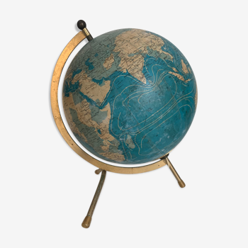Vintage globe 1974 terrestrial tripod glass Taride
