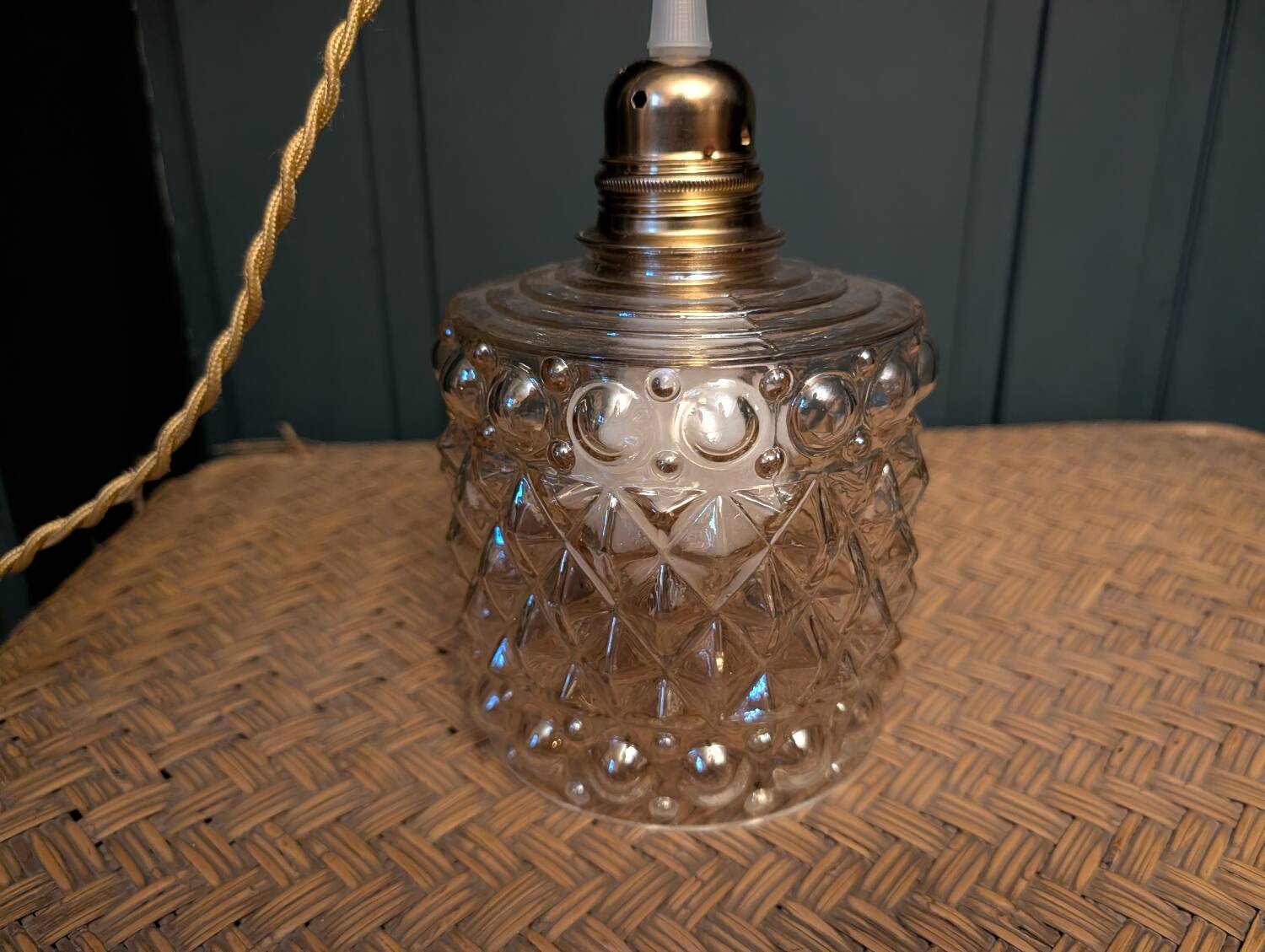 Geometric relief moulded glass lampshade from the 1970s.