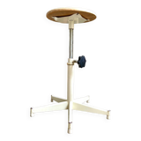 Adjustable industrial stool in white metal and light wood