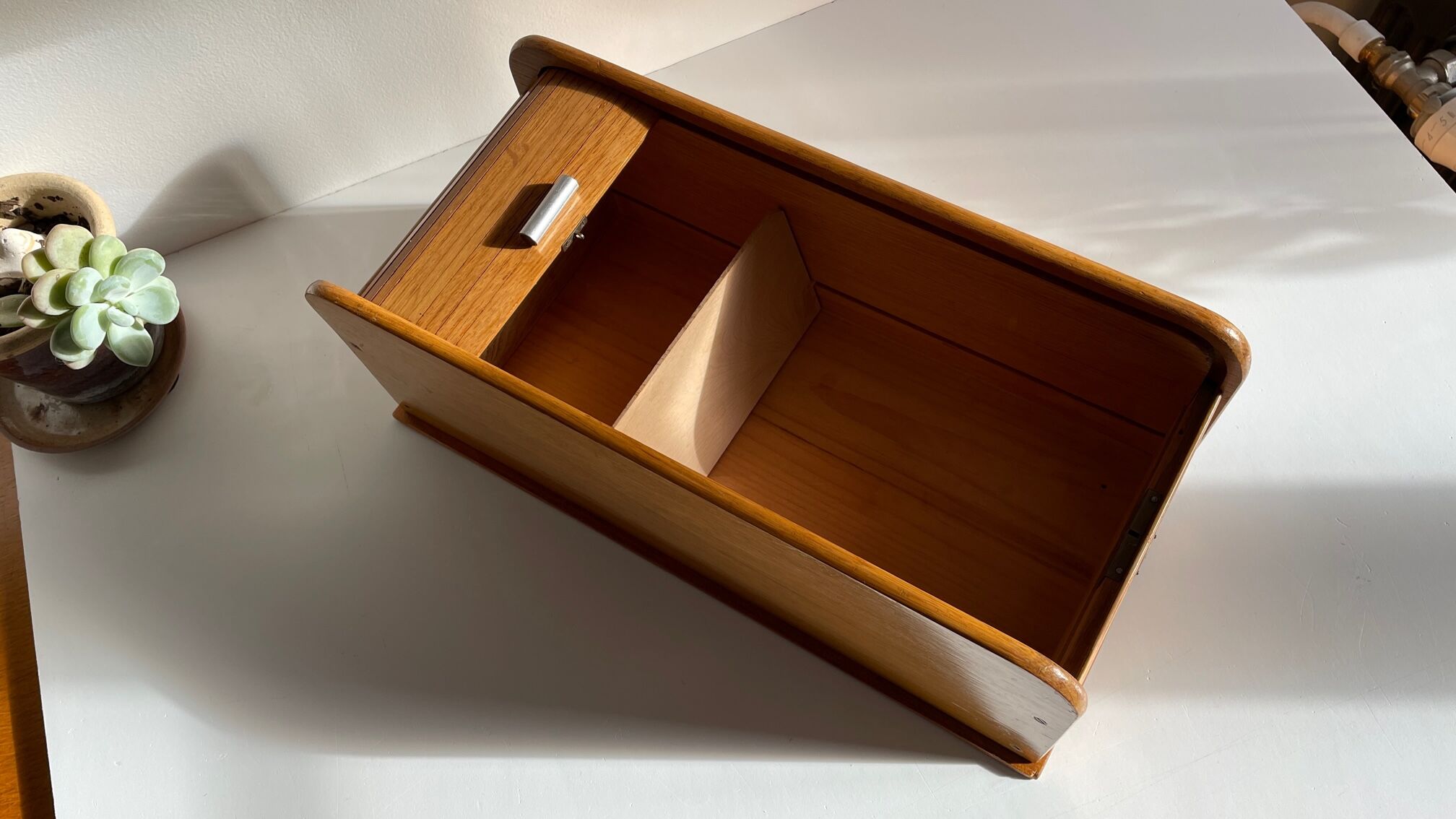 Wooden box with curtain vintage storage