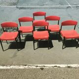 6 chairs year 70 imitation red leather