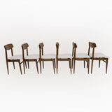 Set of Six Walnut-Stained Beech and Bouclè Fabric Dining Chairs, Denmark