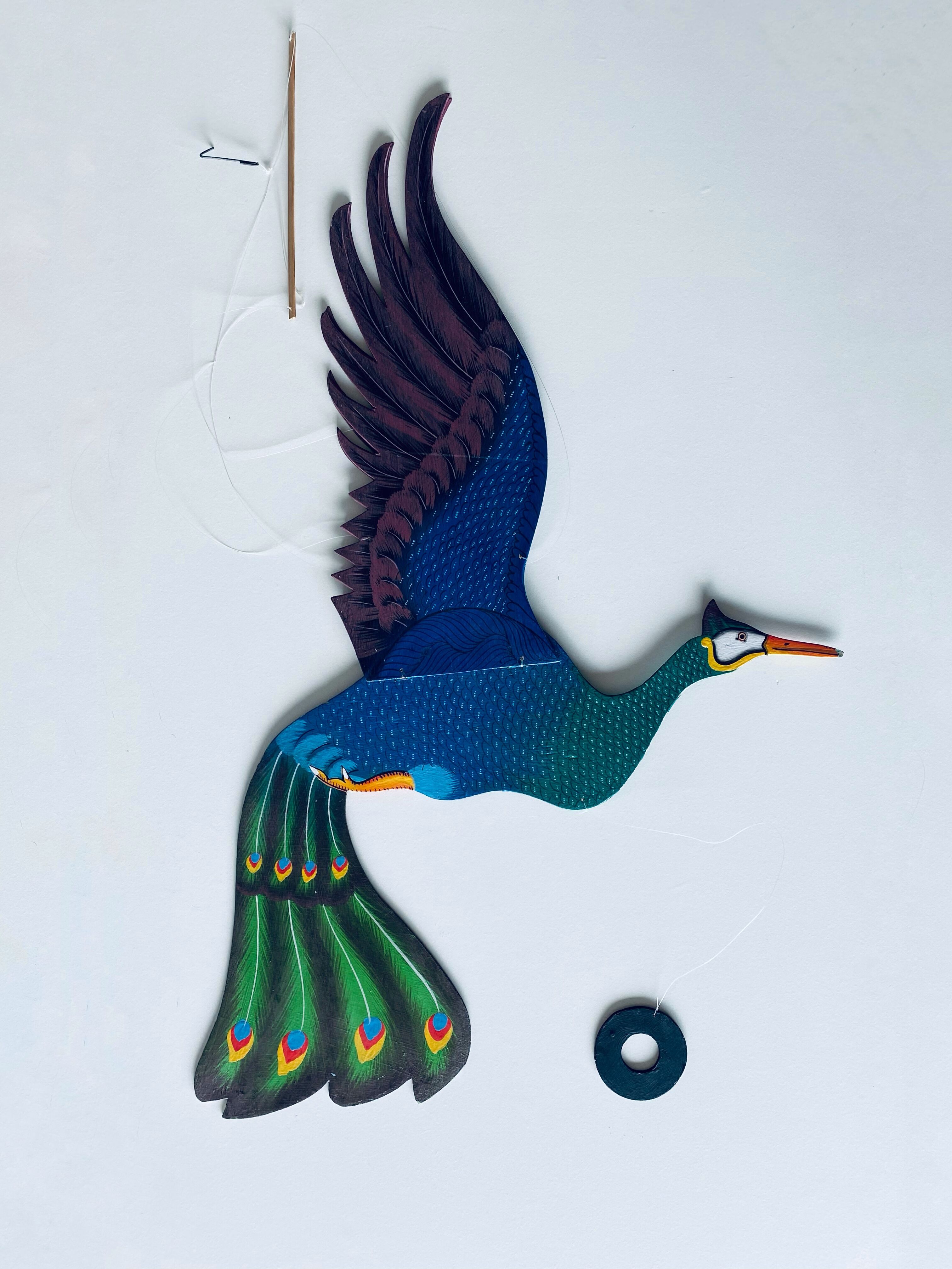 Wooden peacock to hang, mobile peacock