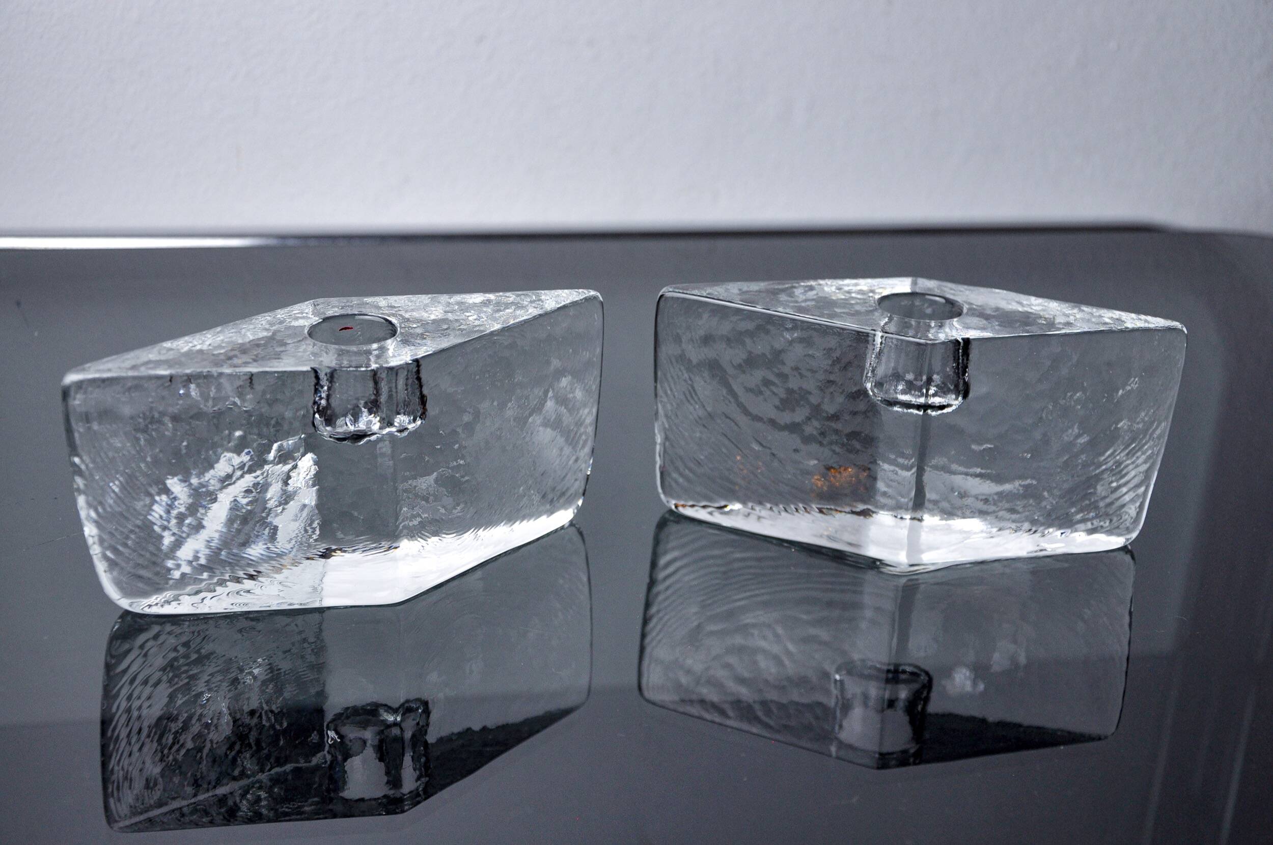 Pair of icicle candlesticks, Murano glass, Italy, 1970