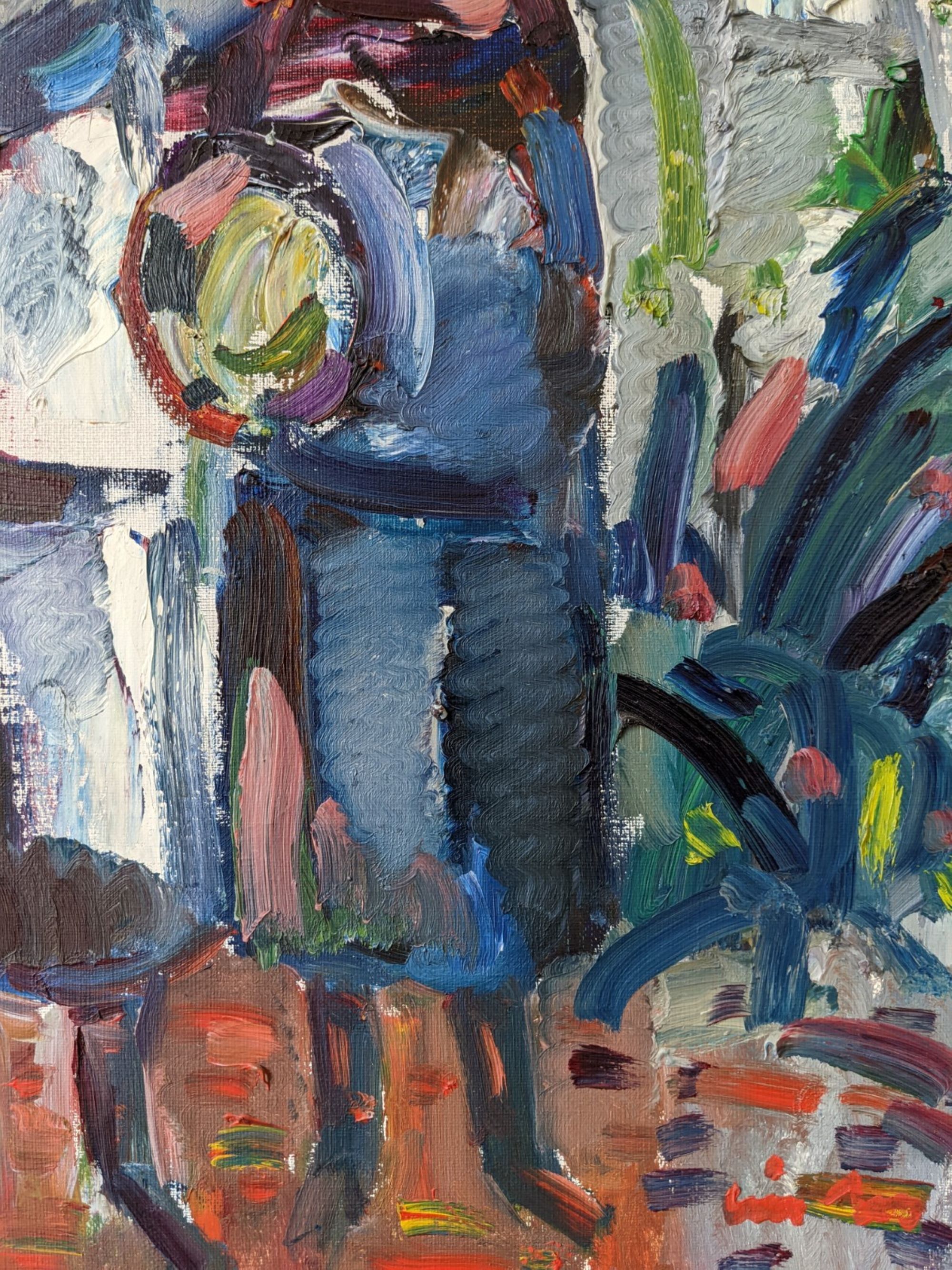 Peinture à l’huile figurative vintage suédoise « Moroccan Ladies » suédoise du milieu du siècle, encadrée