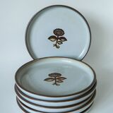 set of 6 flat plates in enamelled stoneware flowers 1970