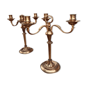 2 bronze candle holders 3 lights