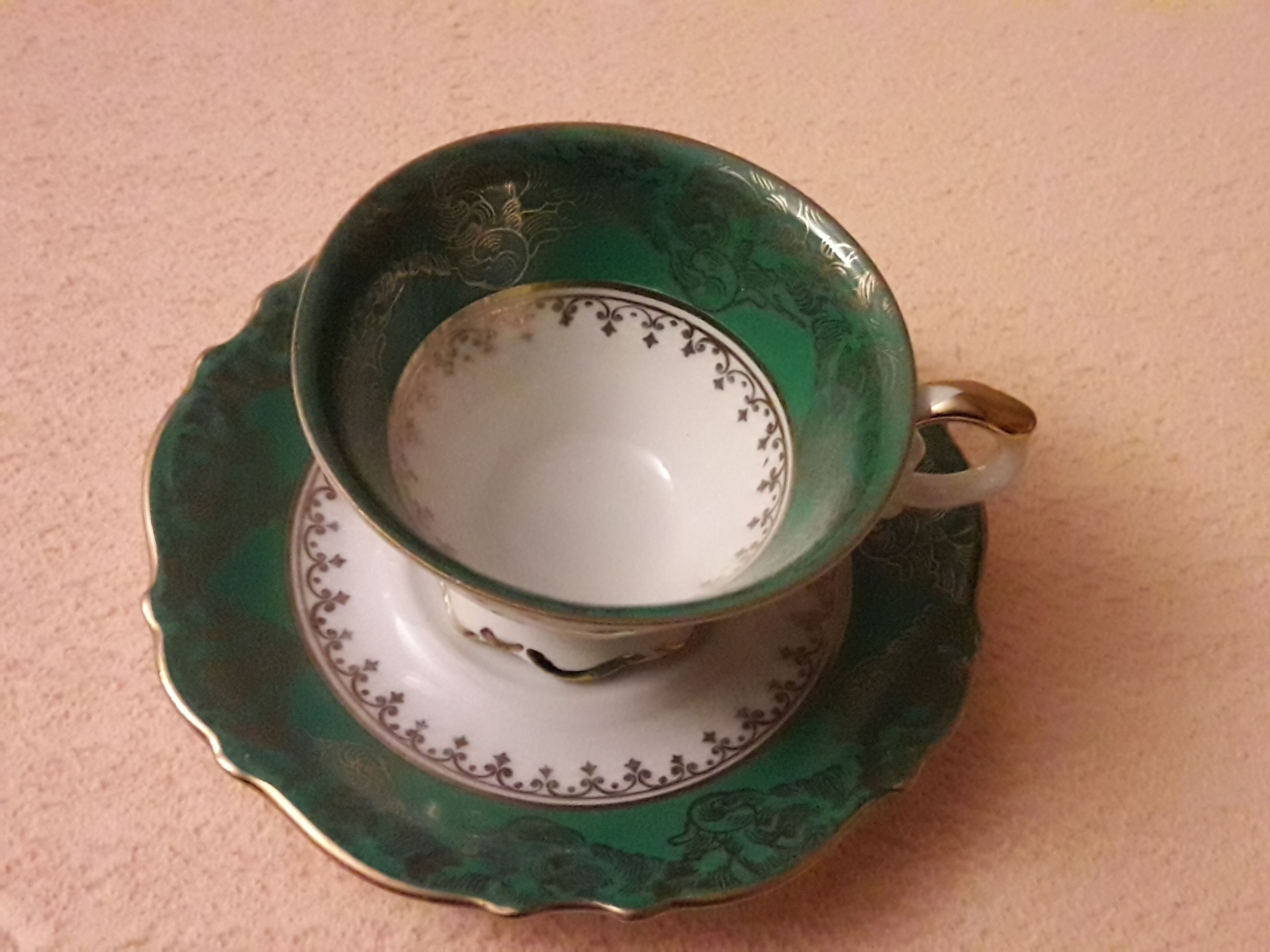 RW Bavaria green and gold cup and saucer