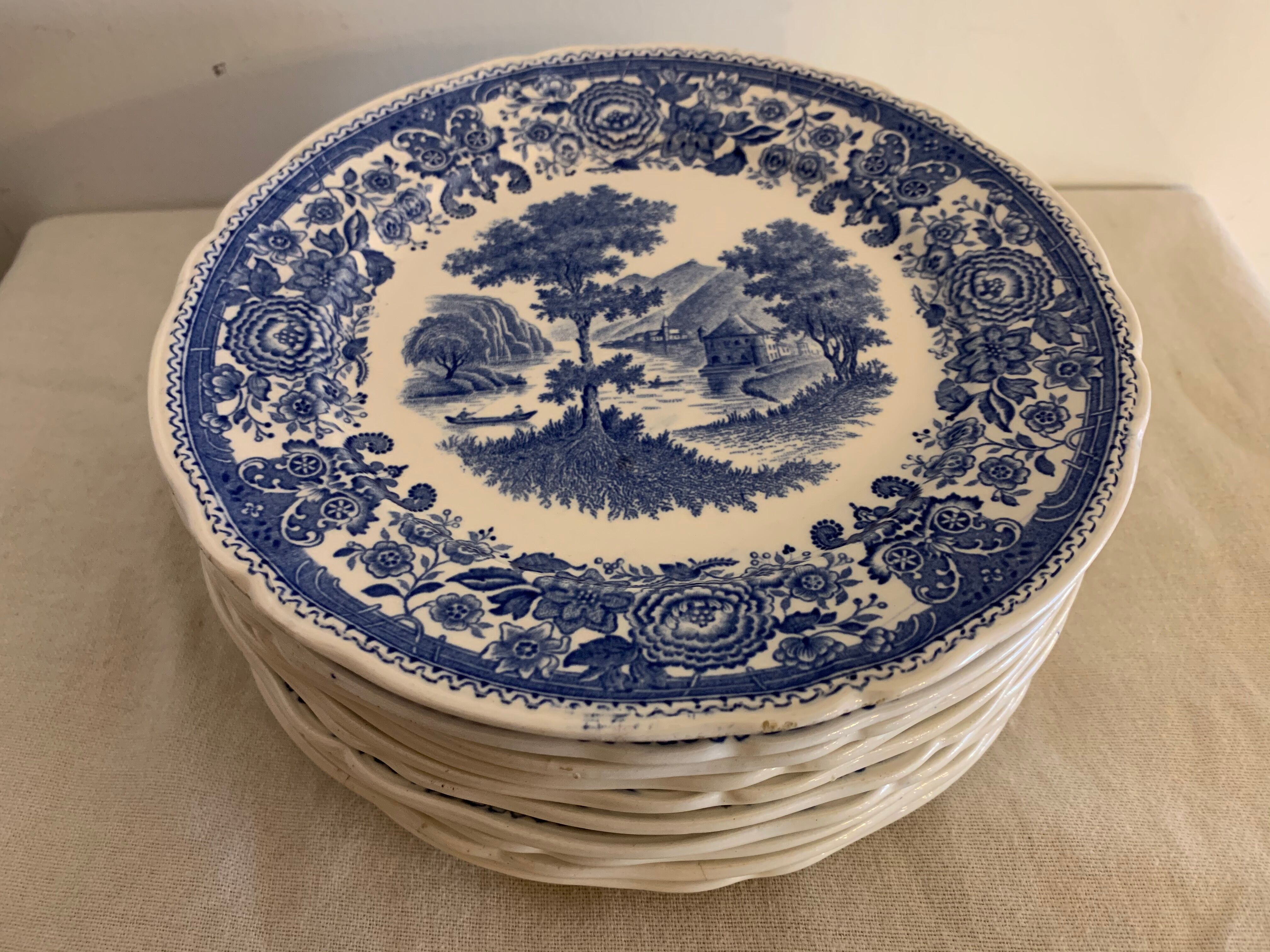 10 old blue earthenware dessert plates Burgenland Villeroy and Boch 1950