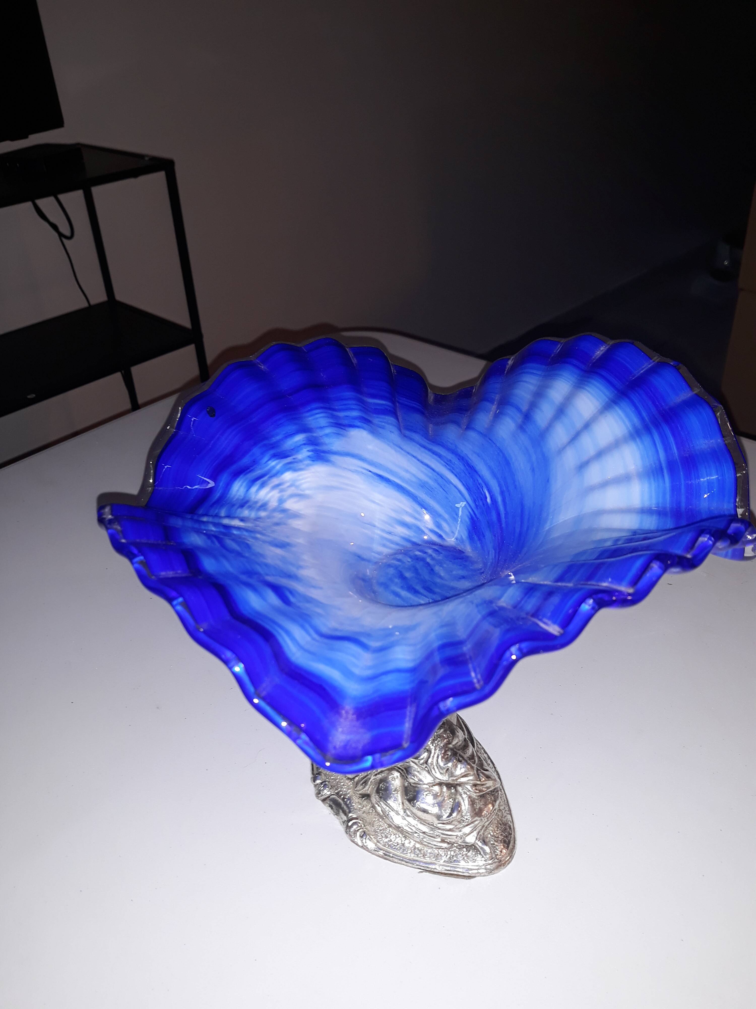 Glass and metal fruit bowl