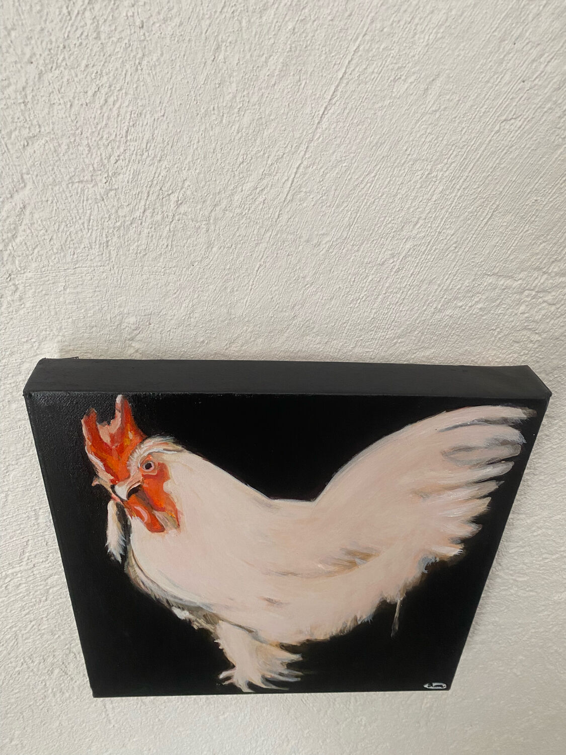 Rooster portrait in oil on canvas