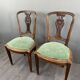 8 Vintage Wooden Chairs With Green Velvet Seat 20th Century