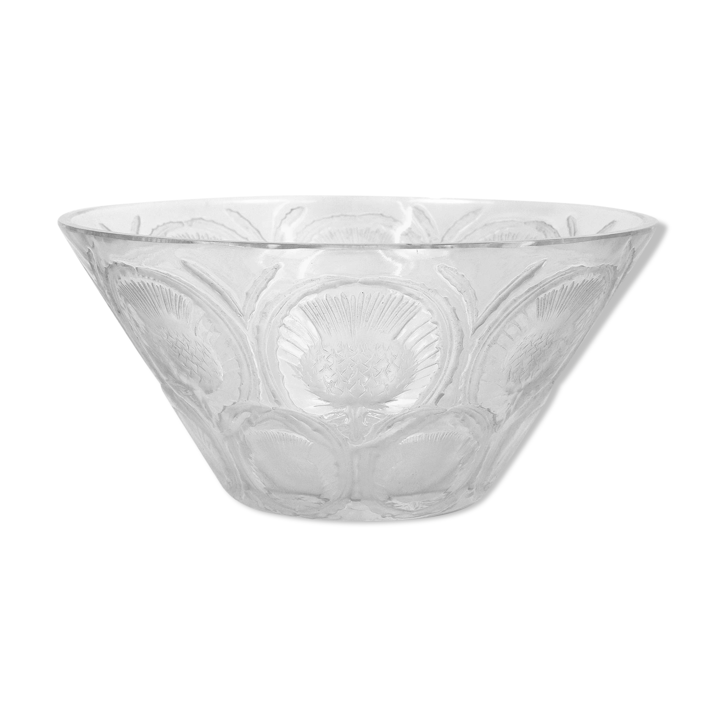 Coupe Lalique Crystal Cut decoration Thistles Master Piece-Circa 1960s