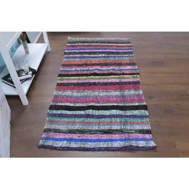 Vintage Turkish Hand-Knotted Wool Cotton Pink Kilim Runner Rug 86x171