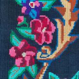 Vintage Romanian wool carpet floral design on black background 235x150cm