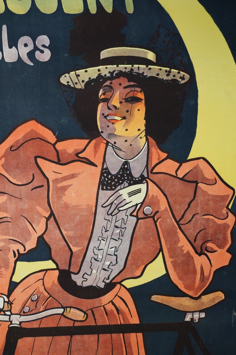 American crescent cycle bike poster signed Misti Litho Stars & Stripes lune 1898 litho