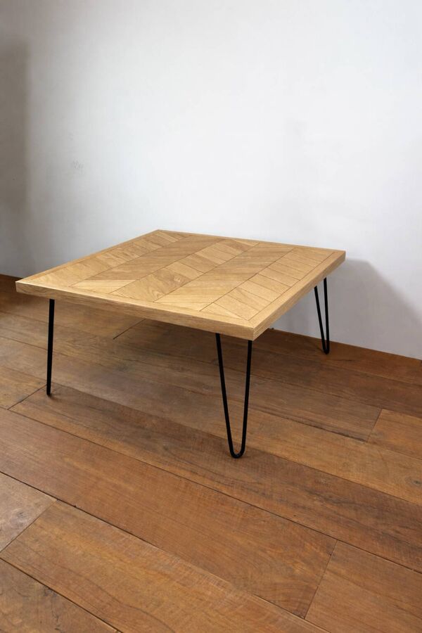 Table basse bois style industriel- pied métal hairpin- pièce unique