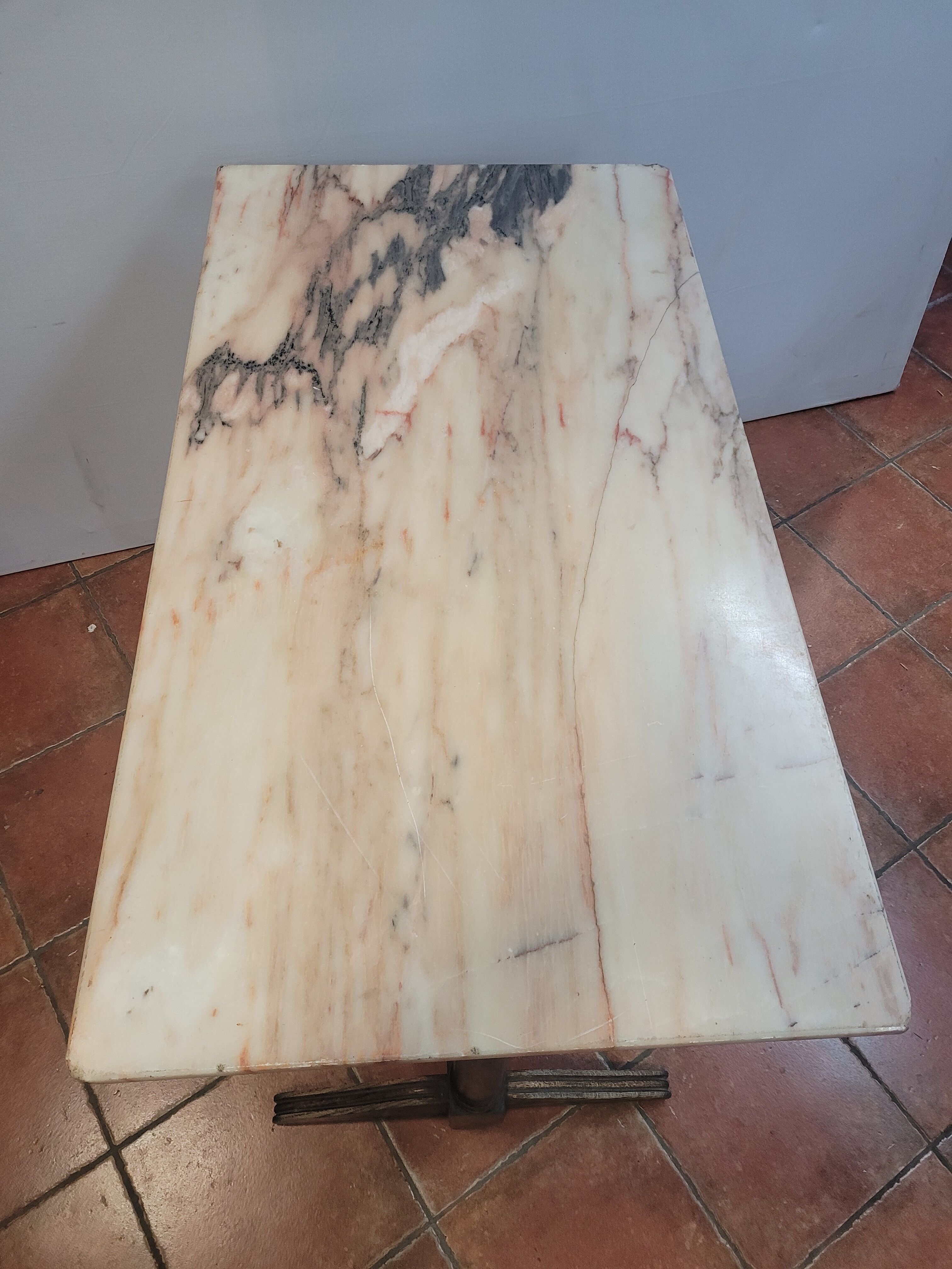 Bistro table oak base over marble