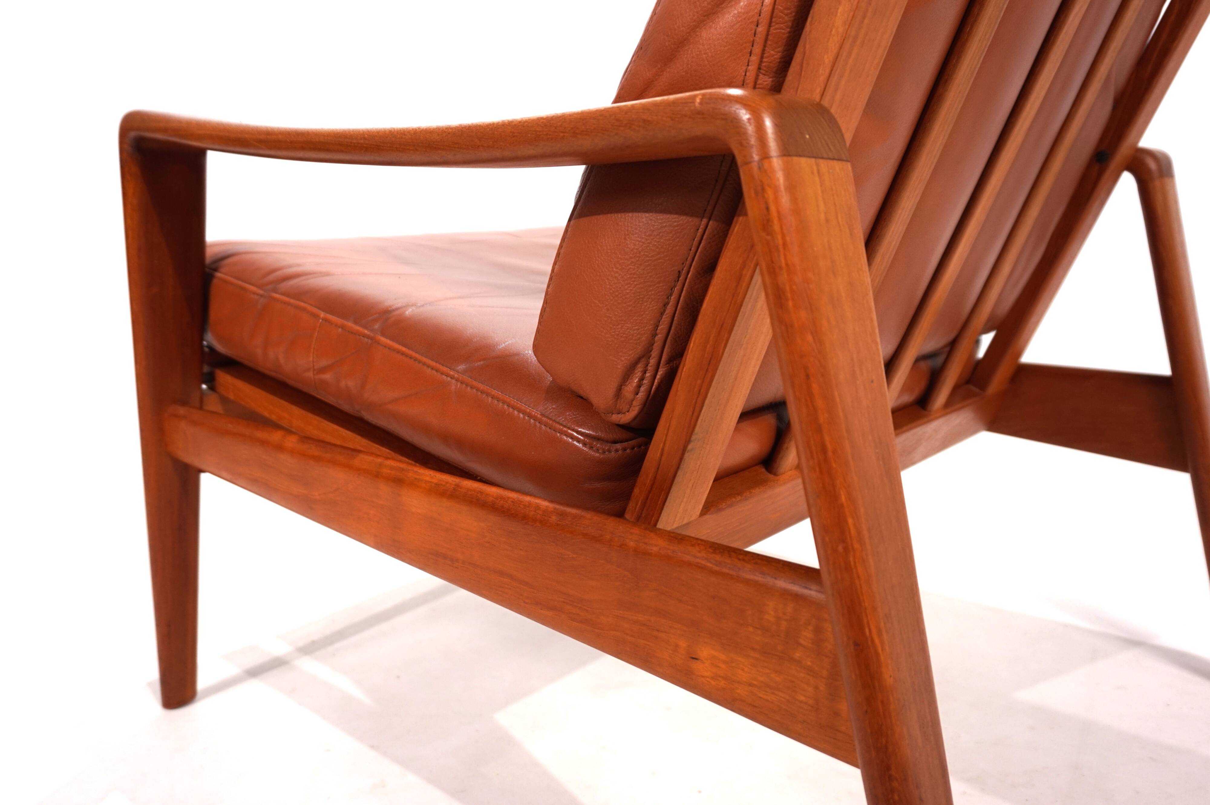 Fauteuil en cuir teck Komfort par Arne Wahl Iversen, 1960