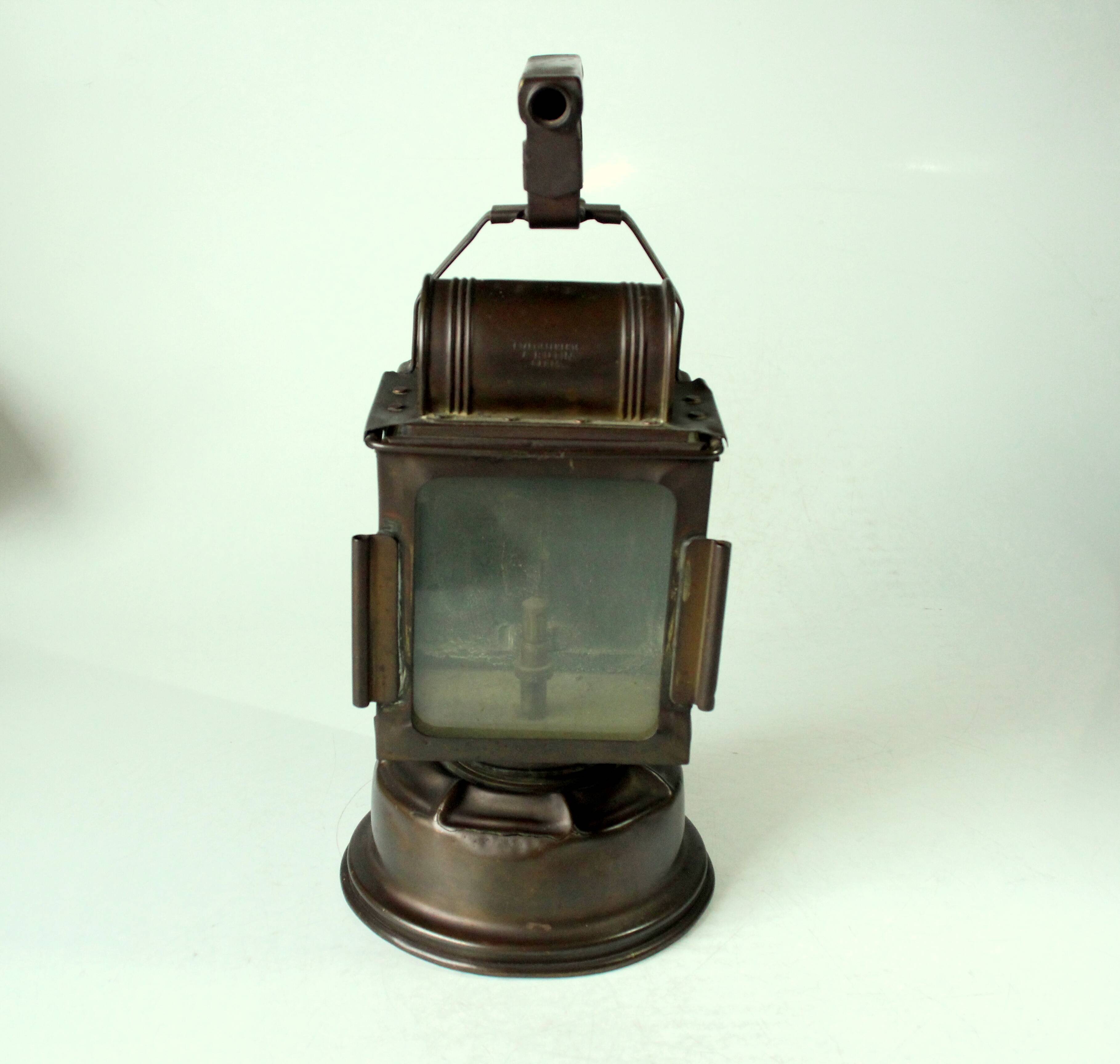 1930s - old carbide lamp, railway signal lamp, made of copper, metal and glass, by A. Butin/Paris