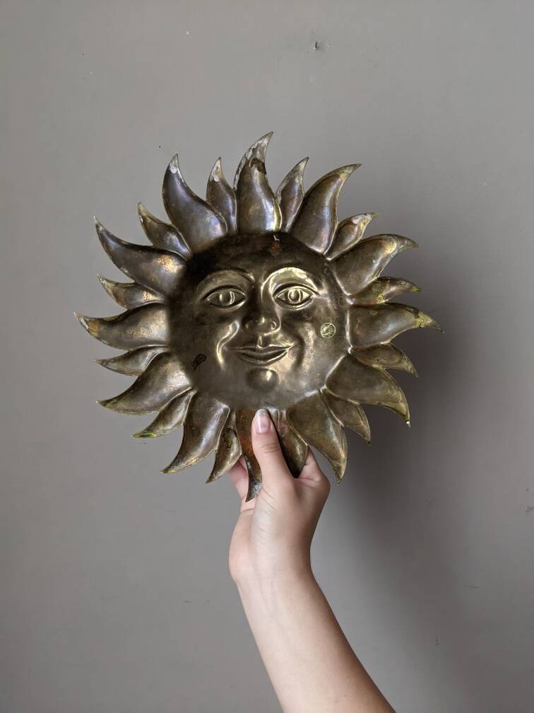Vintage brass wall sun, handcrafted, alternative decor