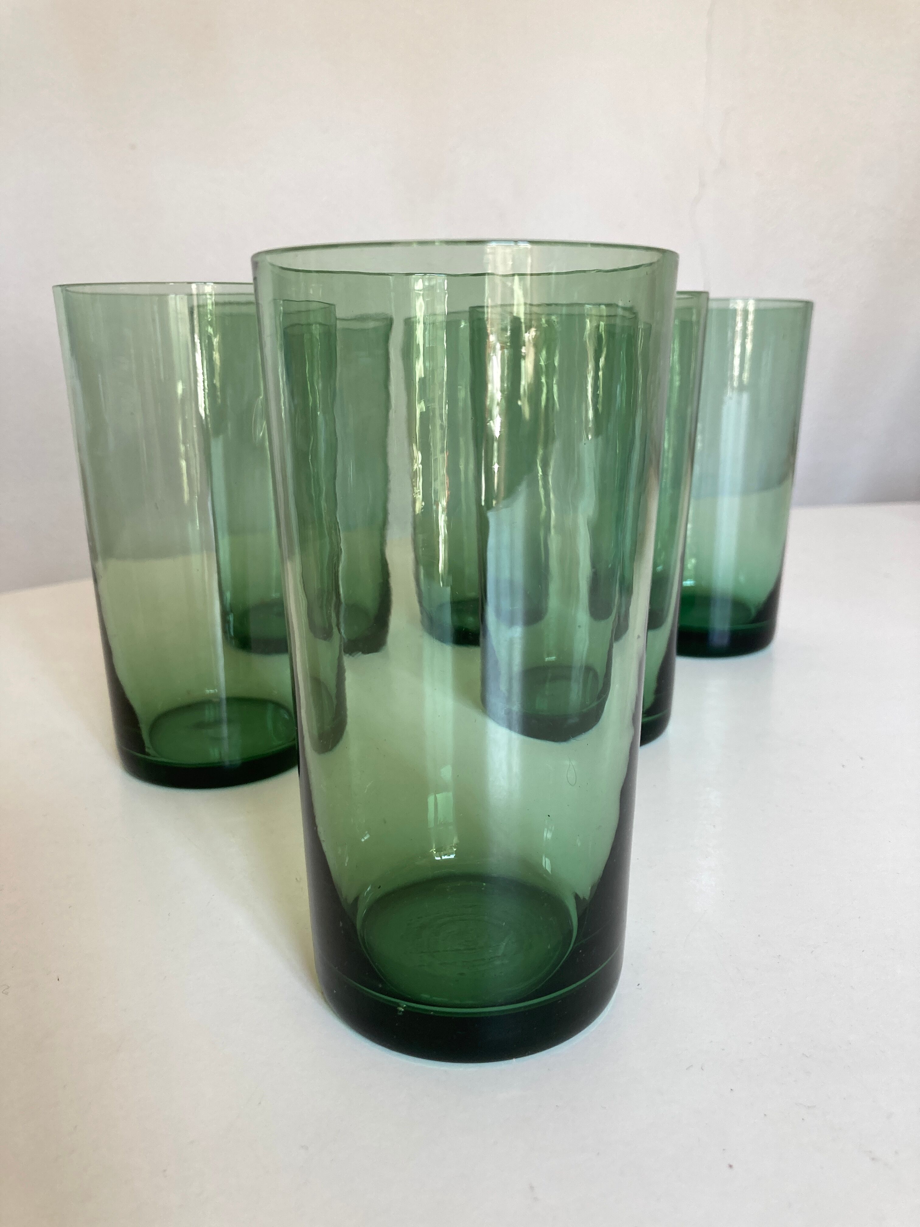 Set 6 glasses green cups blown 1960