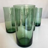 Set 6 verres gobelets verts soufflés 1960