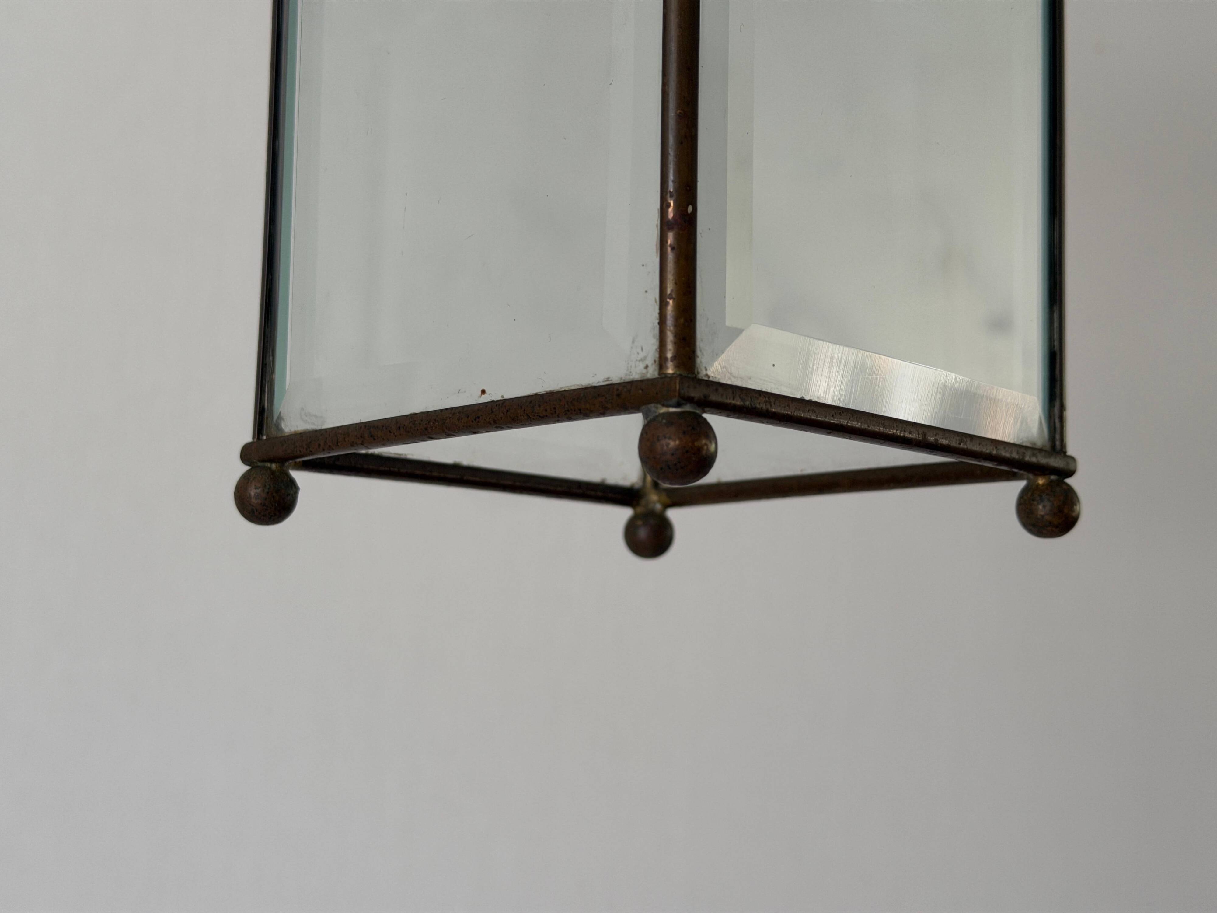 Art Deco ceiling light in brass and glass, 1940s, Germany