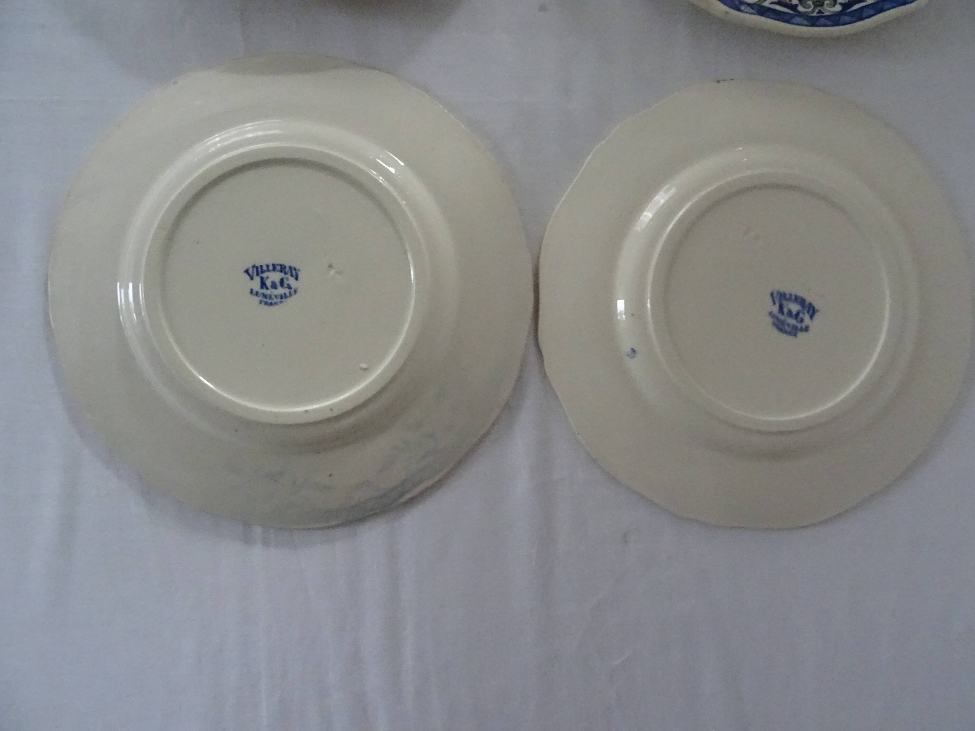 6 plates luneville k & g  villeray décor blue old faience
