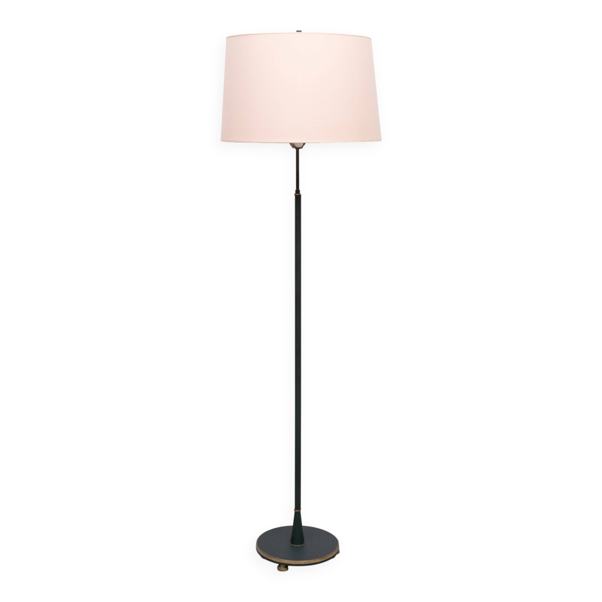 Classic Green Leather rapt floor lamp with shade 1950s France