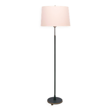 Classic Green Leather rapt floor lamp with shade 1950s France