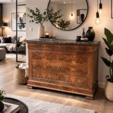 Antique chest of drawers with a grey marble top.