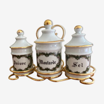 Servant with porcelain condiments Limoges salt pepper mustard