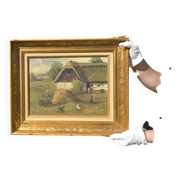 Vintage Farmyard Oil Painting by Henning Bjørn