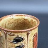 Pair of glazed stoneware mugs — abstract decor from the 70s