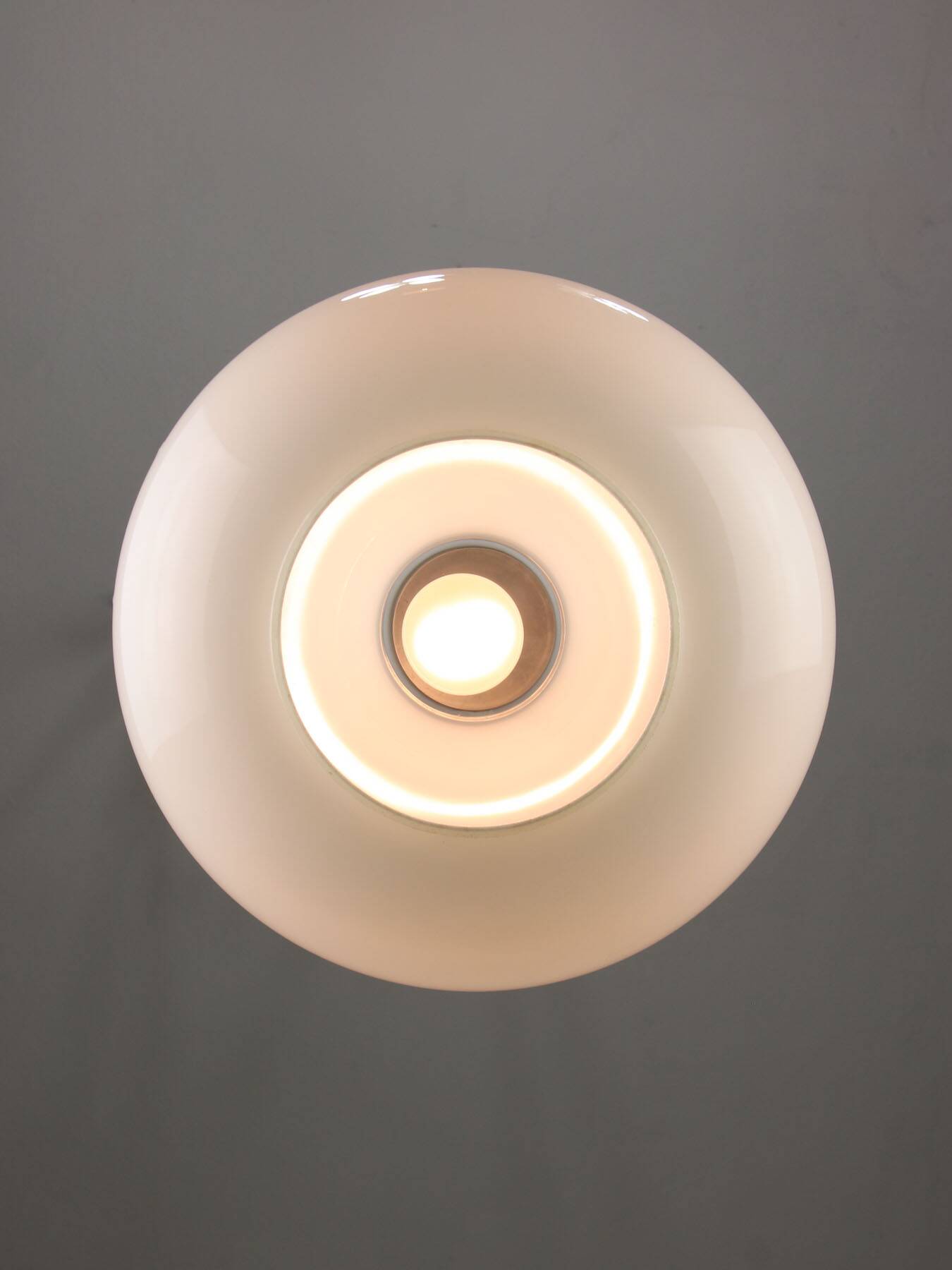 Big mid-century italian brass and opaline glass pendant lamp
