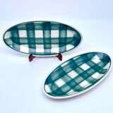 Vintage beige and green checkered service