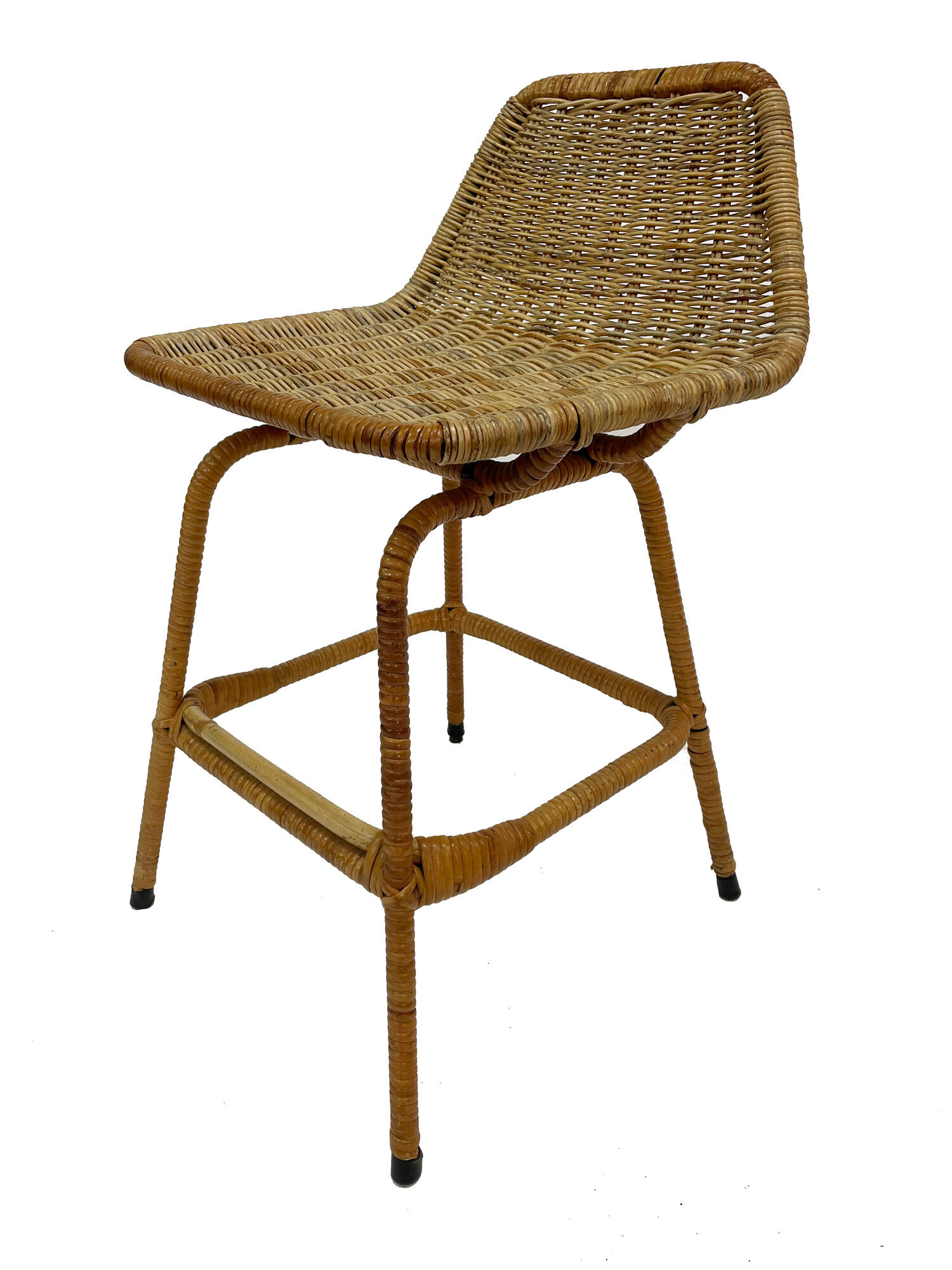 Suite of six vintage bar stools in rattan design Rohe 1960
