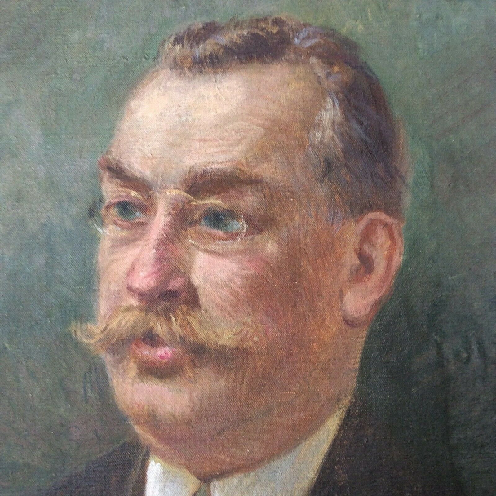 Painting oil on canvas portrait of man in moustache 1900